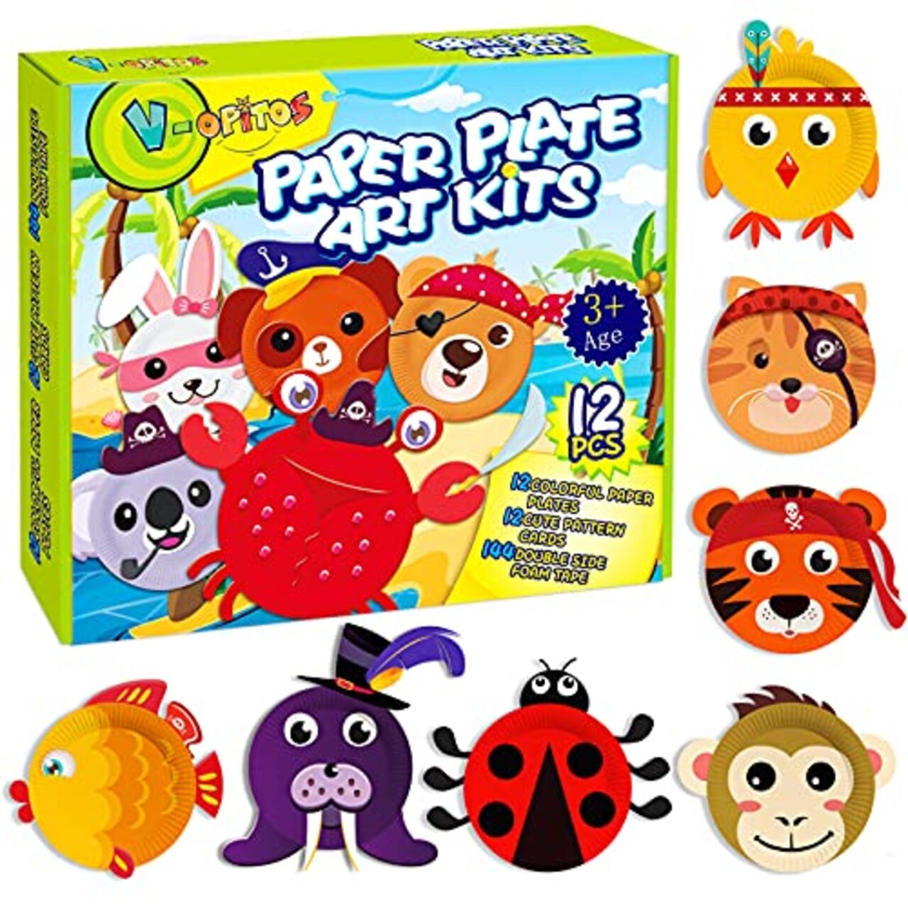 V Opitos Arts and Crafts Kits for Kids 12 Pack Paper Plate Crafts